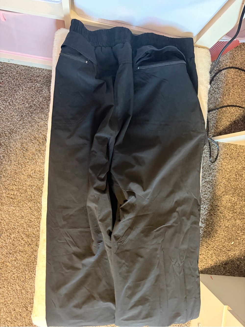Women's Black Elastic-Waist Track Pants with Zipper Back Pockets